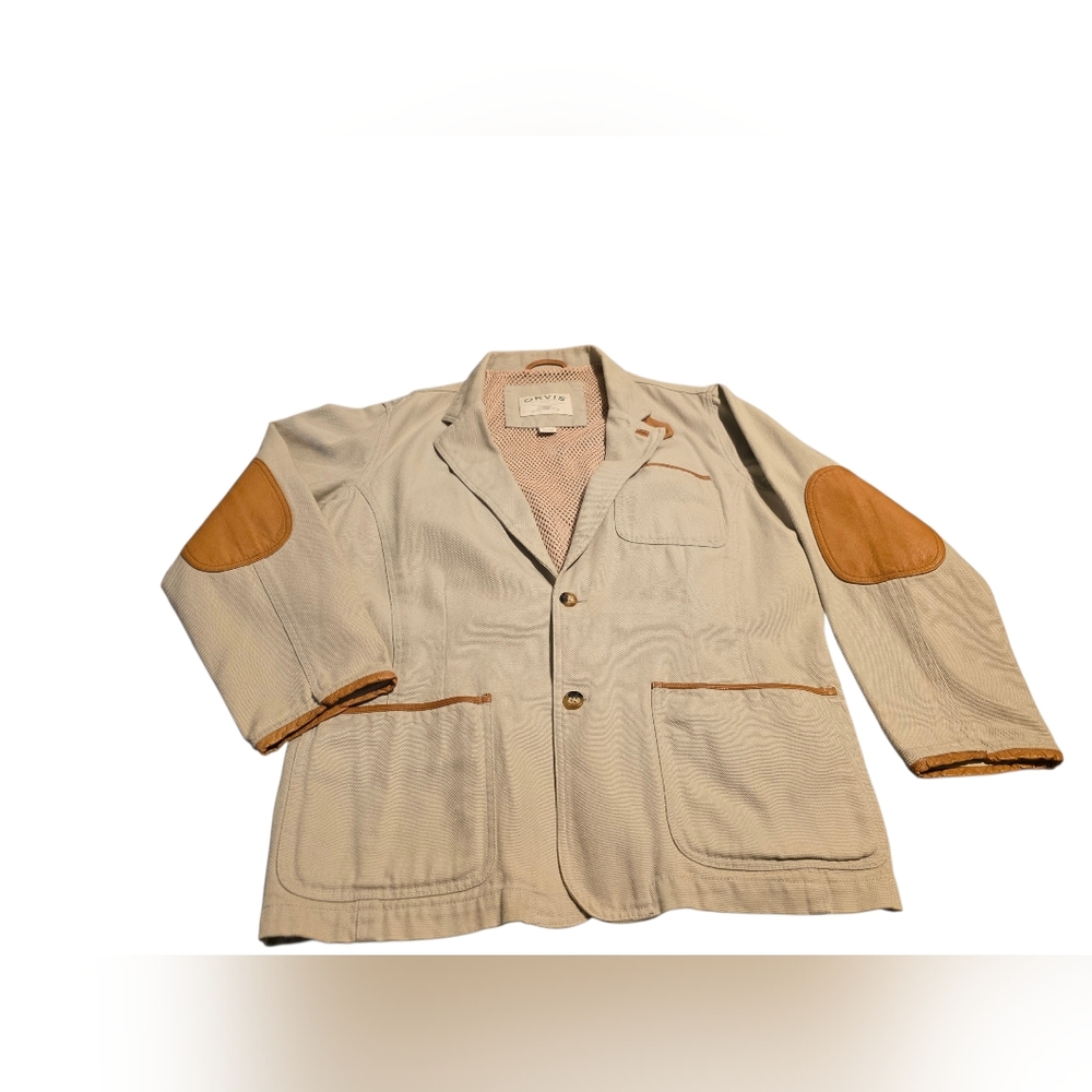Orvis Zambezi Cotton Twill Field-Style Blazer Leather Elbow Patches Size 44